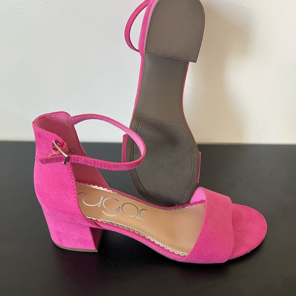 Sugar Fuchsia Hot Pink Vegan Suede Block Heel Sandals OBO